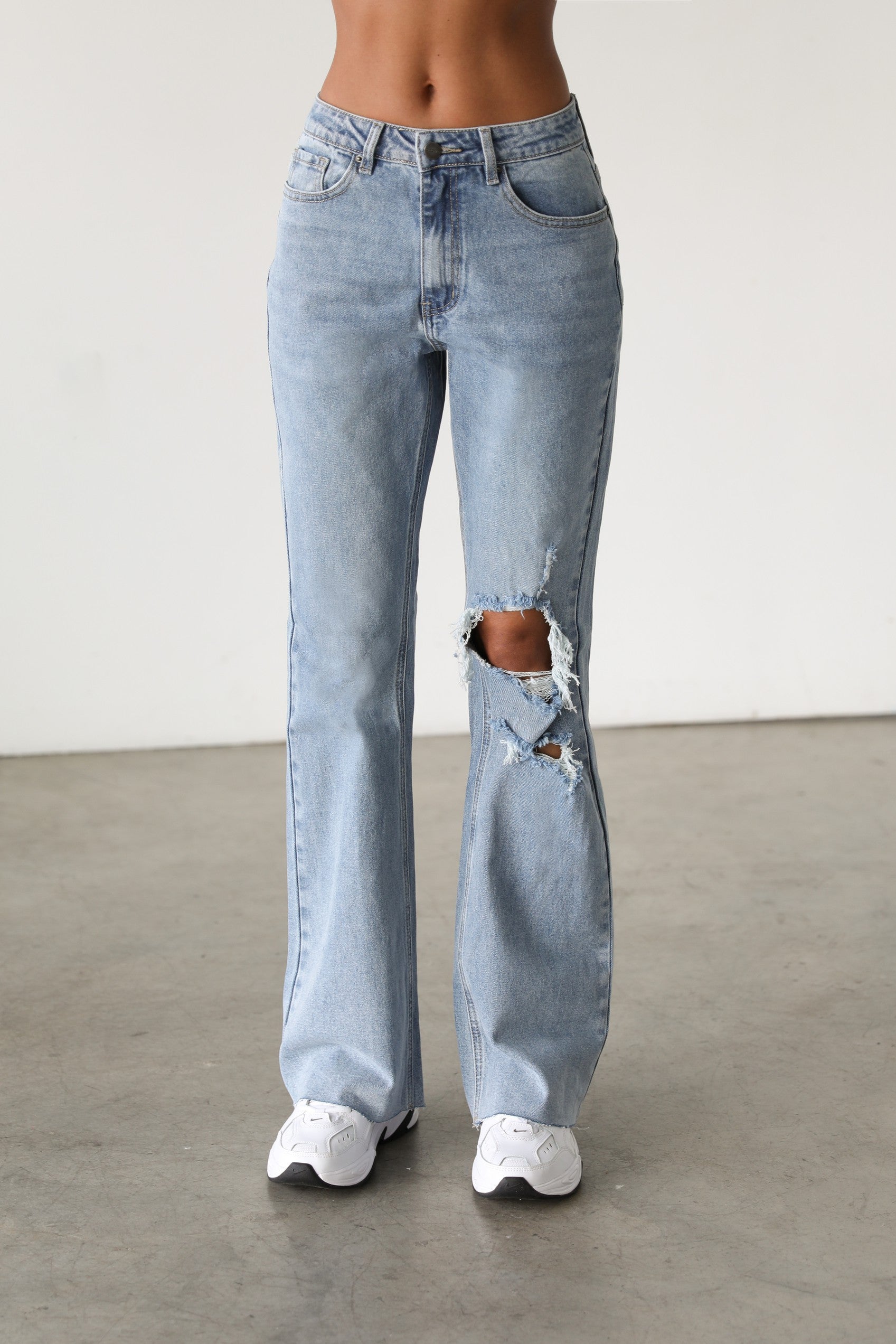 Minta Distressed Flare Jeans