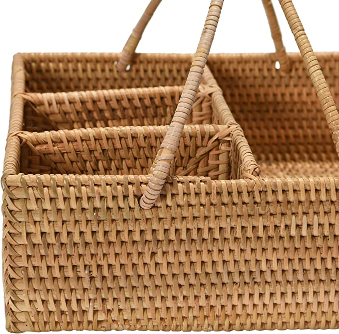4 Section Hand Woven Rattan Caddy