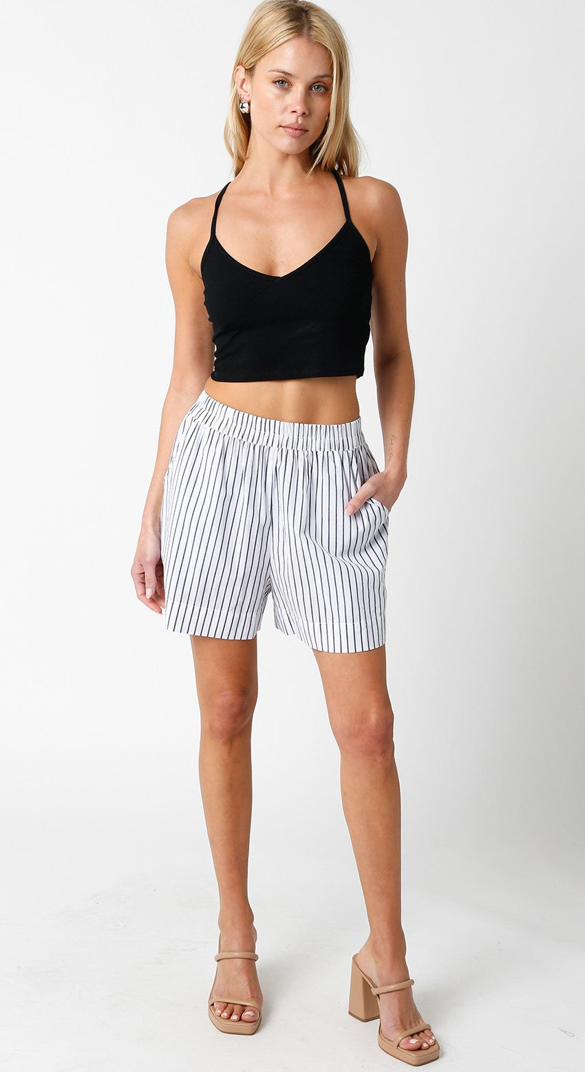 Roni Striped Shorts- White + Black