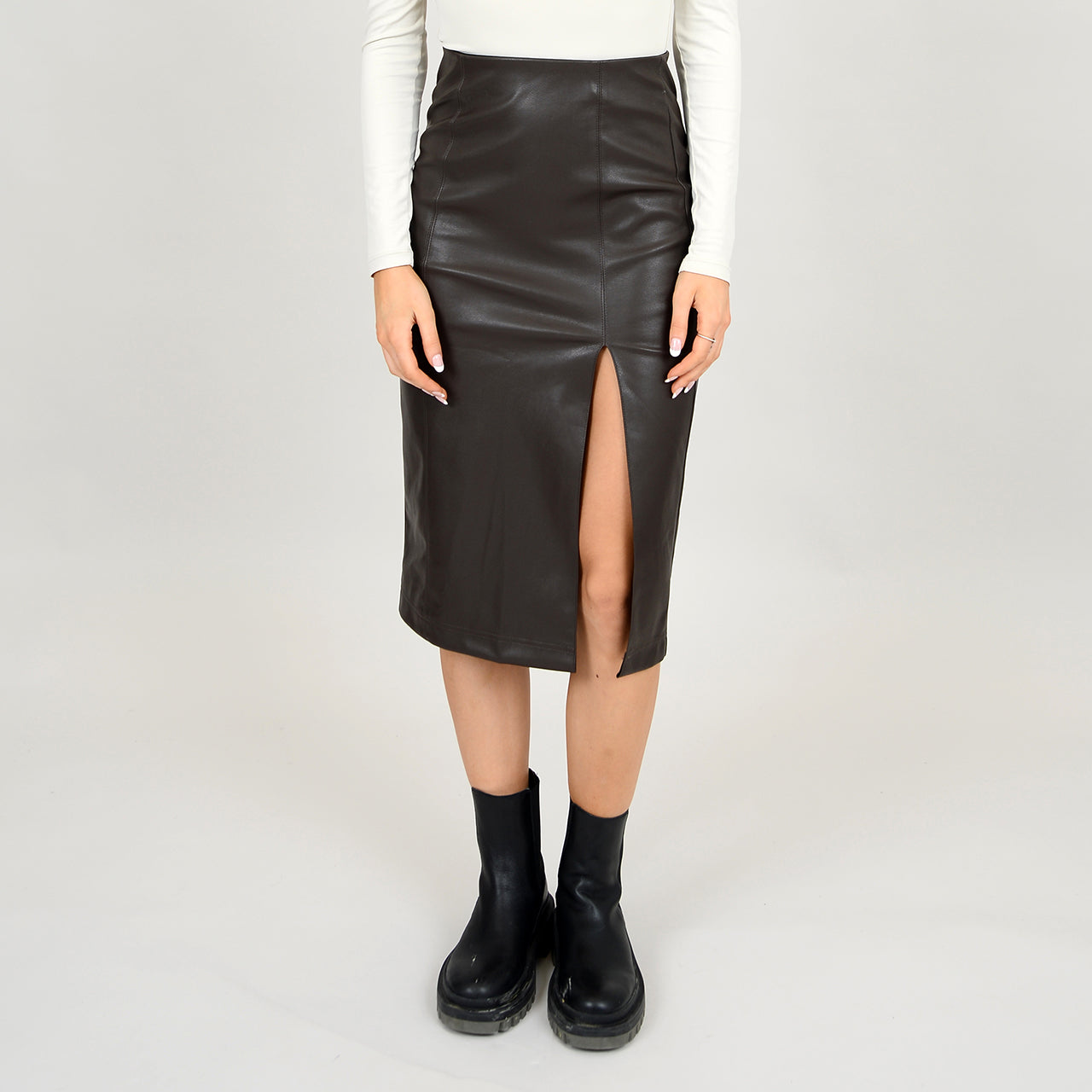 Tridane Fitted Front Slit Skirt / Bark