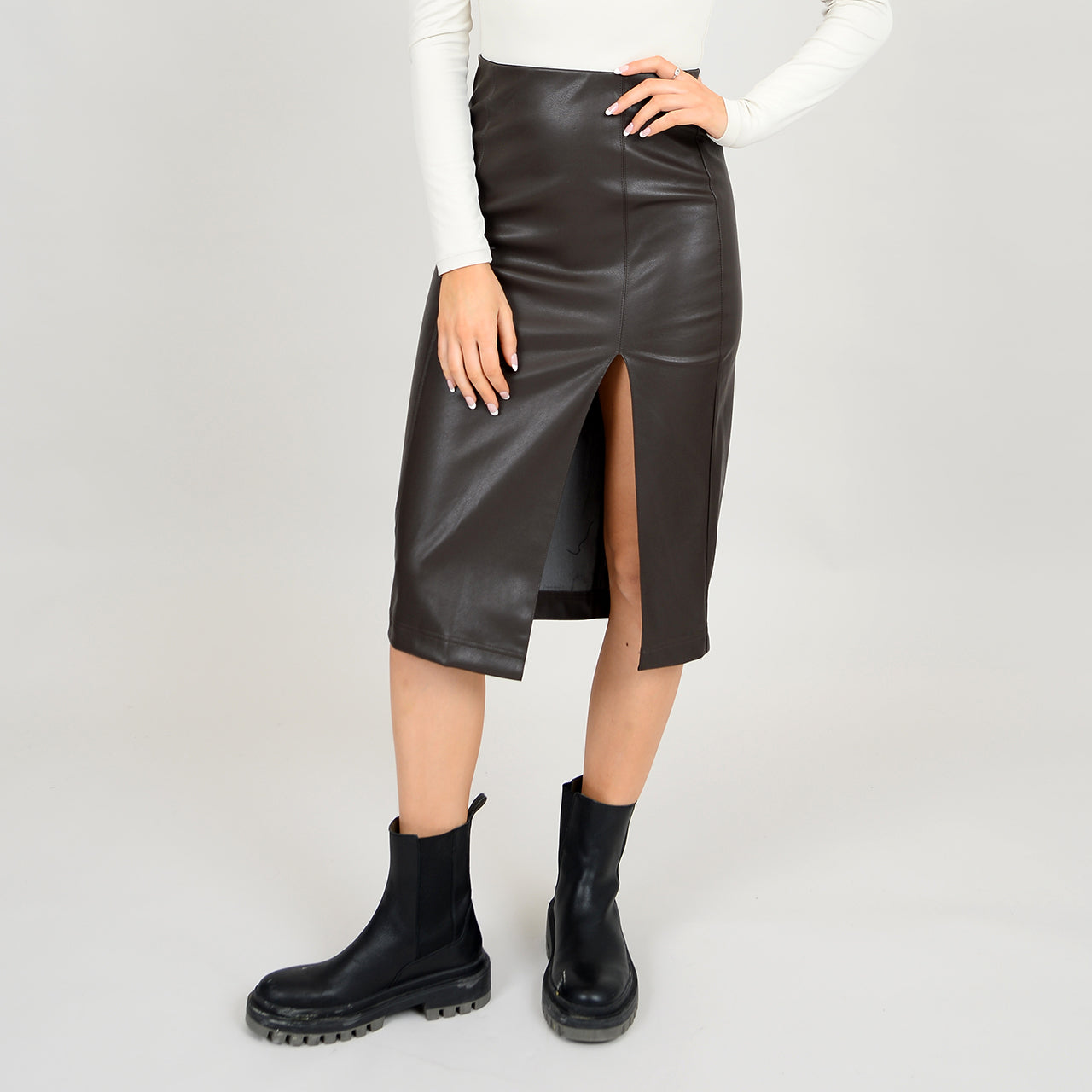 Tridane Fitted Front Slit Skirt / Bark