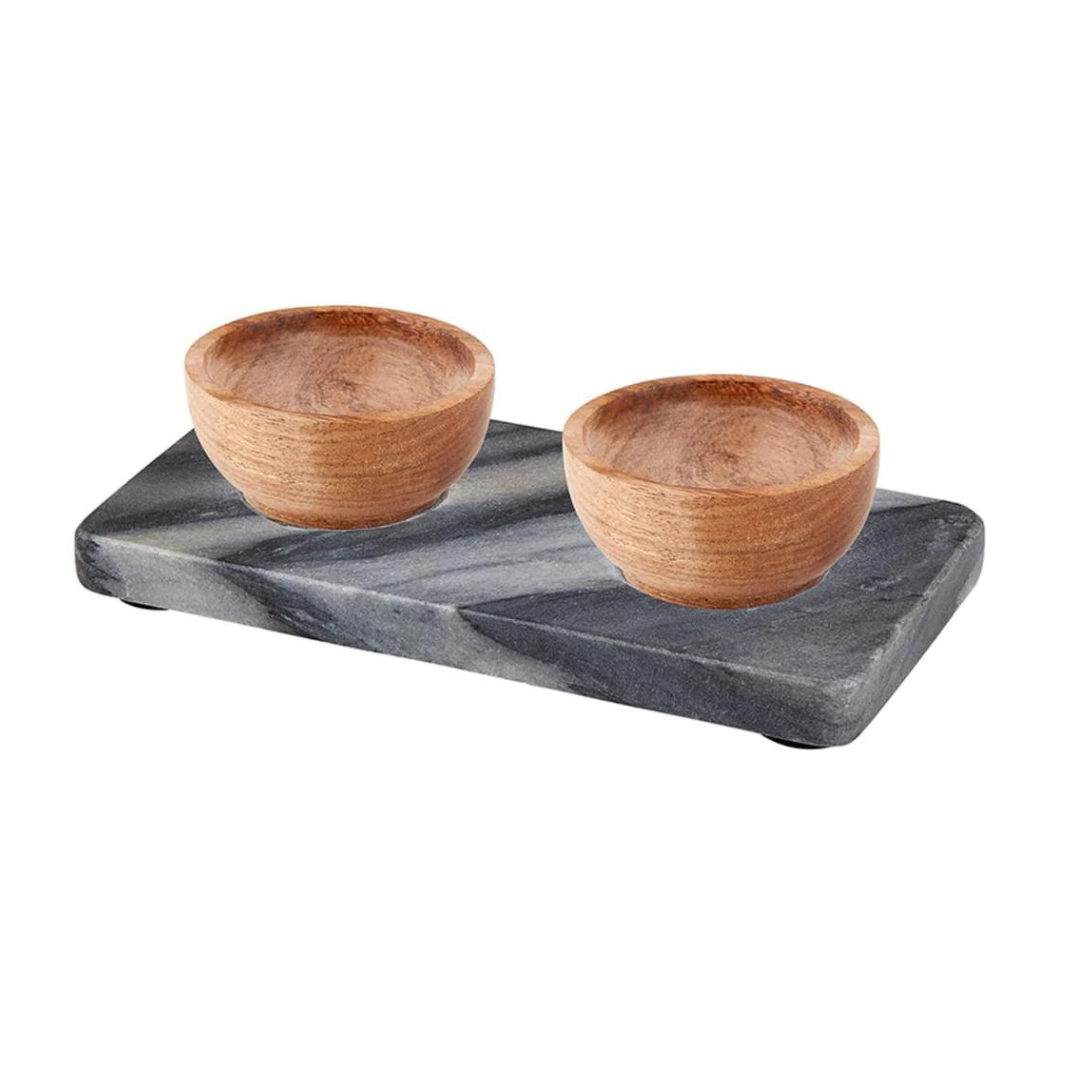 Grey Marble Double Bowl Tray