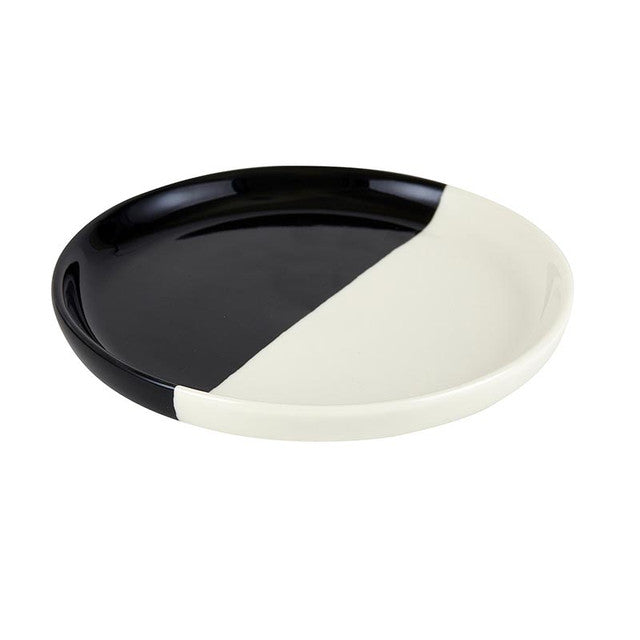 Glossy Black + White Glass Dip Plate