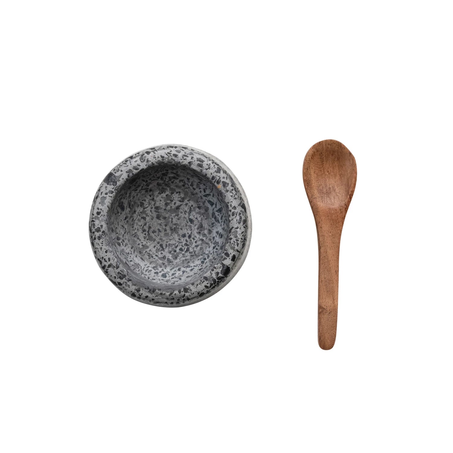 Round Terrazzo Salt Cellar + Acacia Wood Spoon