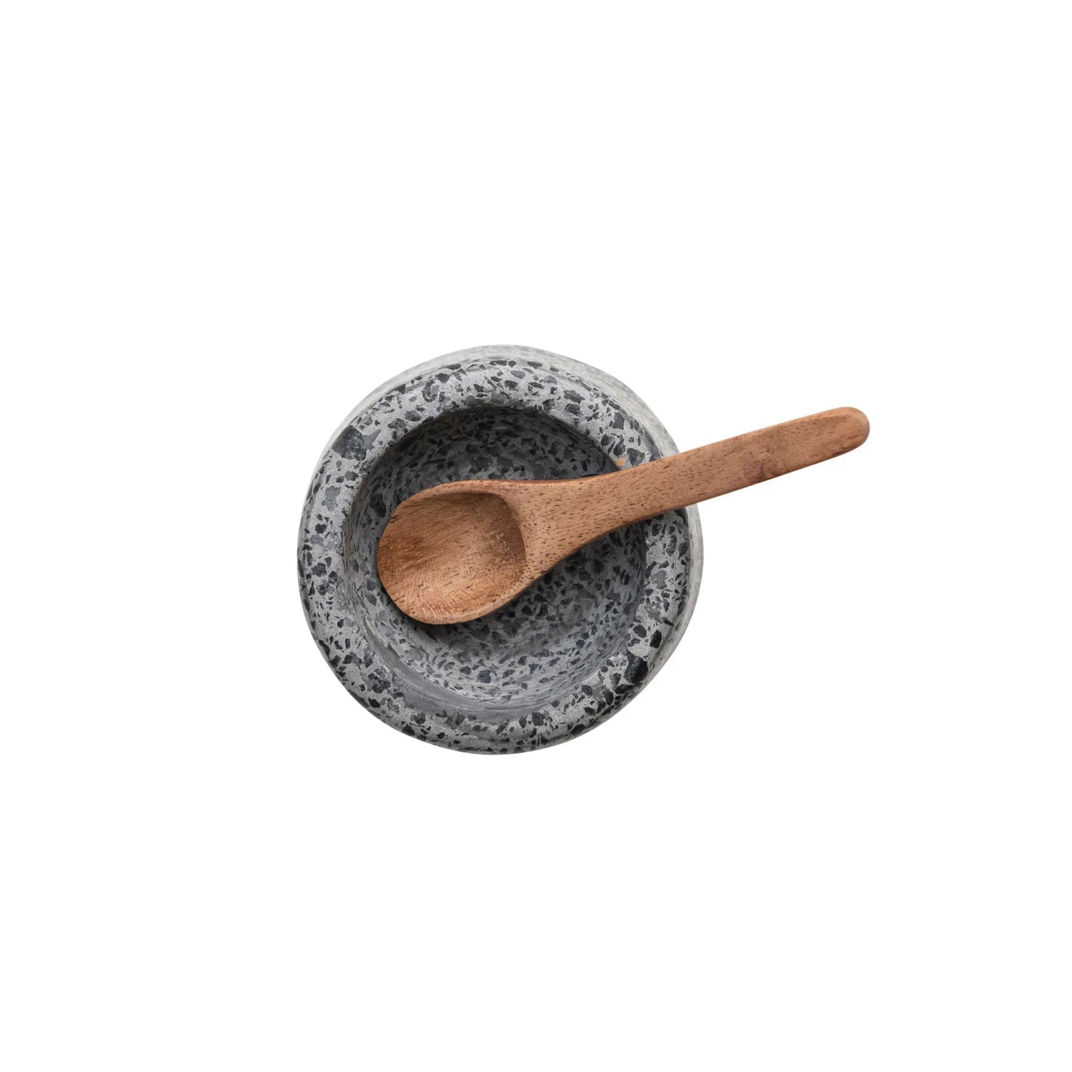 Round Terrazzo Salt Cellar + Acacia Wood Spoon