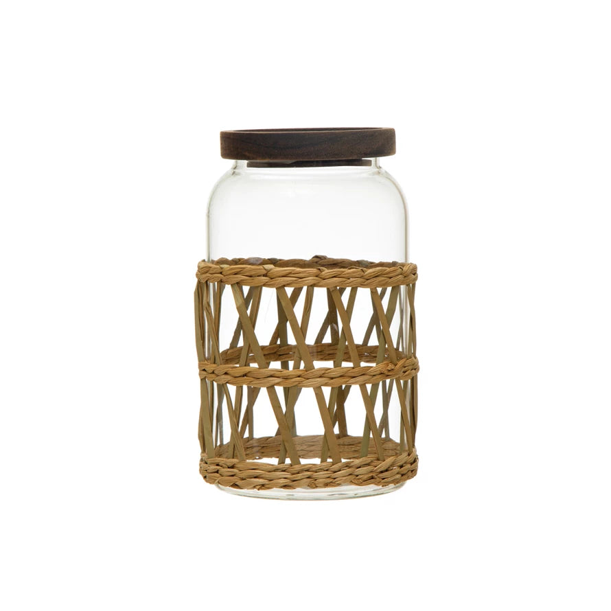 45oz Woven Sleeve Glass Canister + Acacia Wood Lid