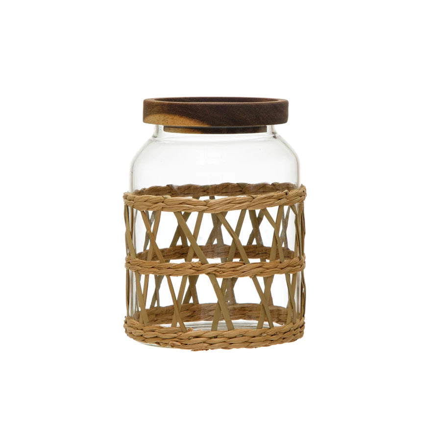 42oz Woven Sleeve Glass Canister + Acacia Wood Lid