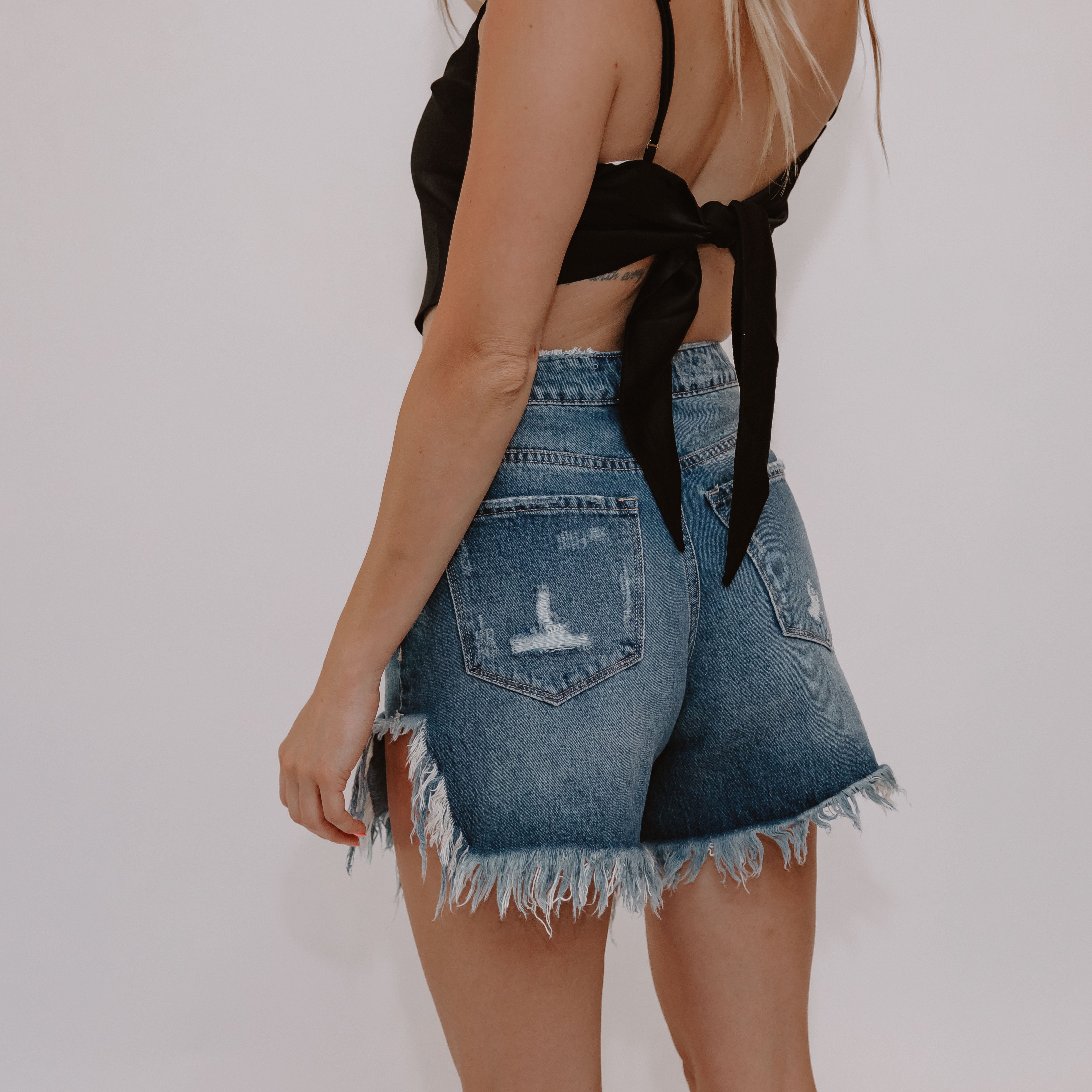 Maeve Festival High Rise Distressed Shorts