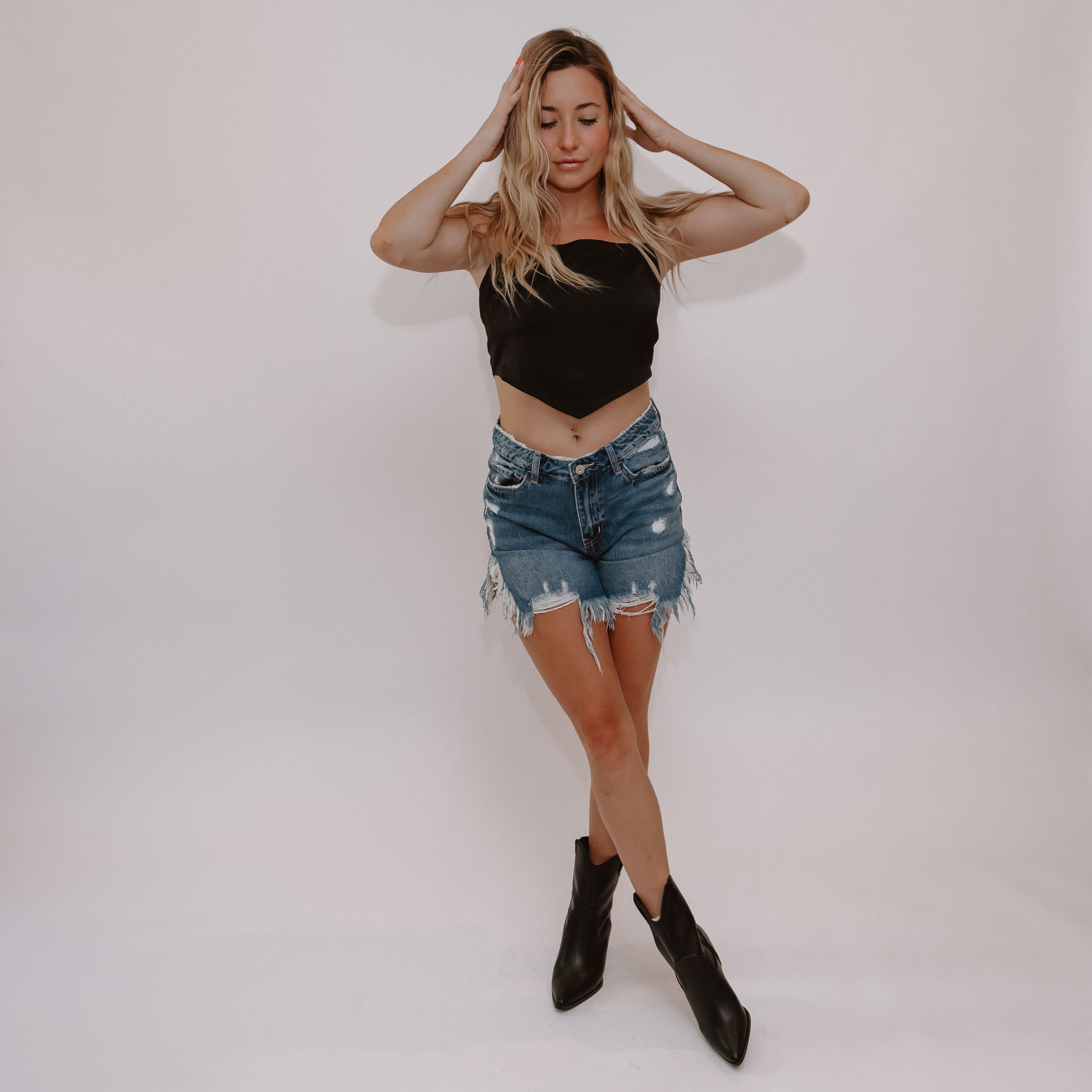 Maeve Festival High Rise Distressed Shorts