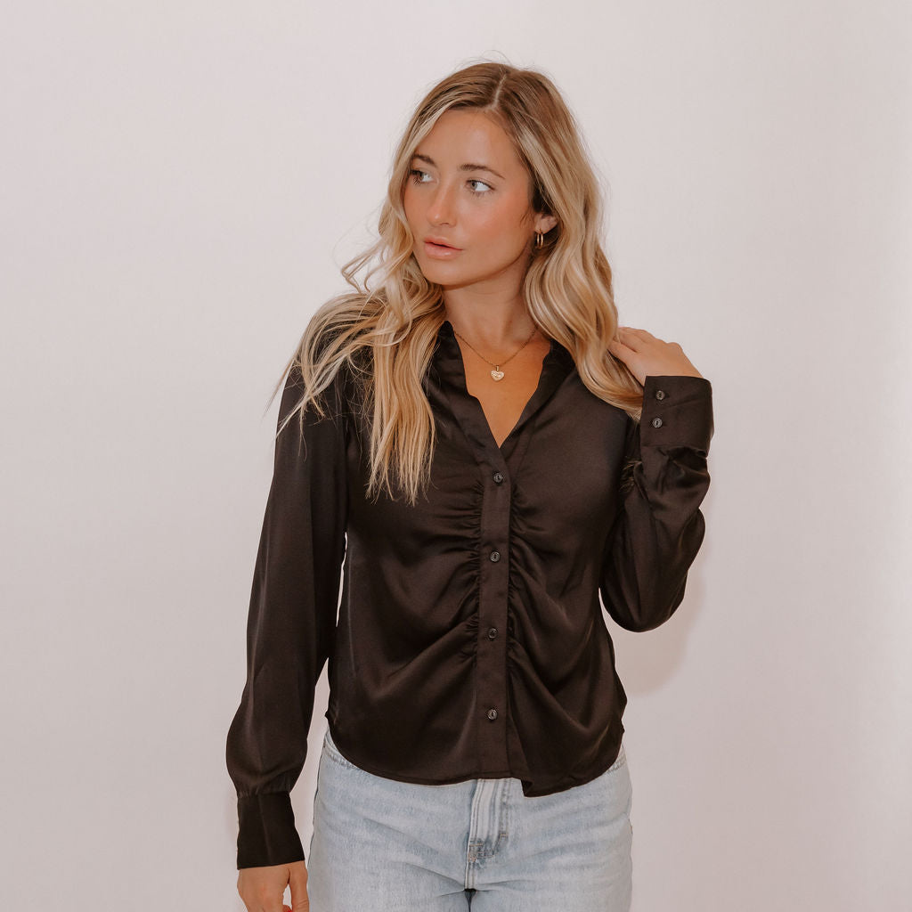 Perre Satin Ruched Front Blouse