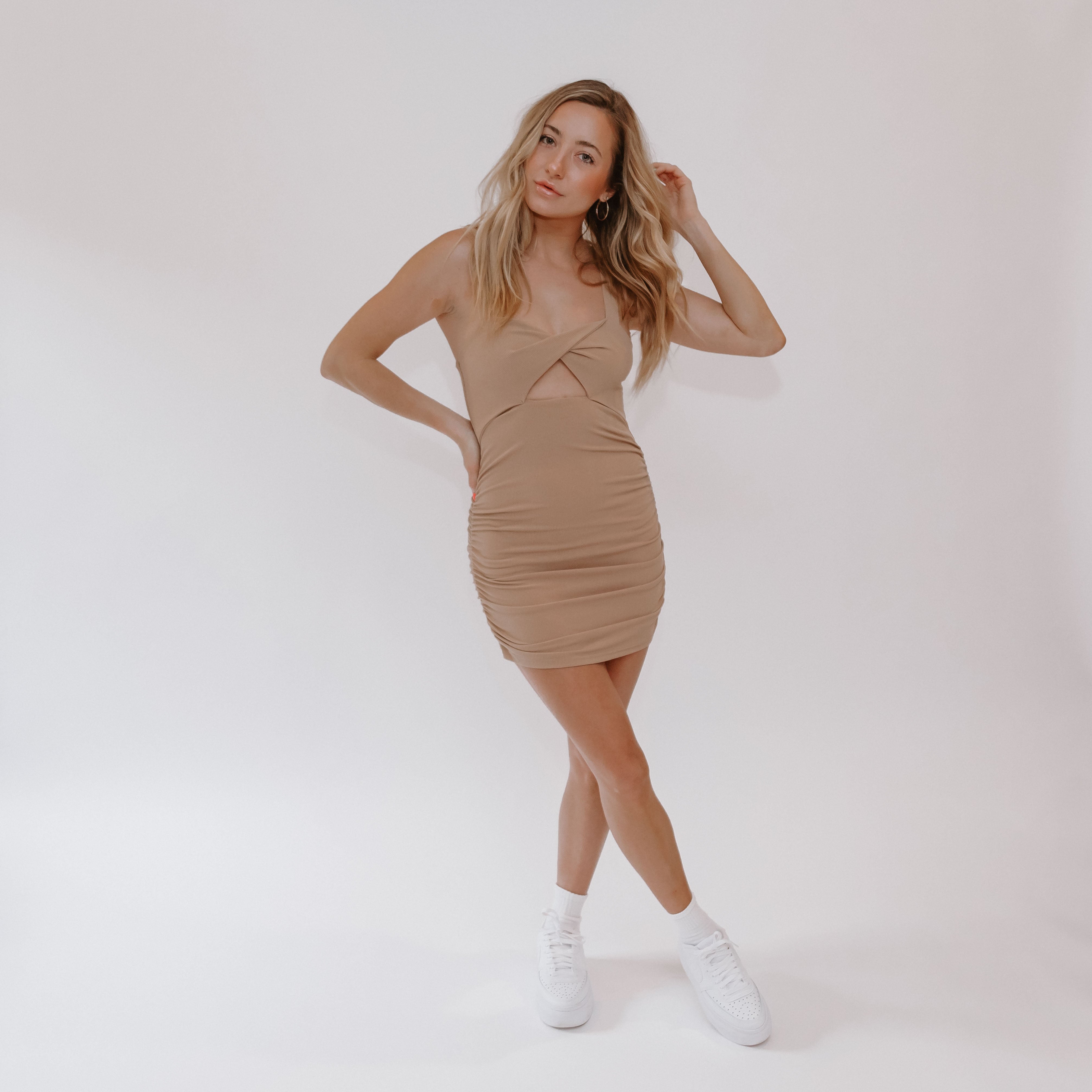Nora Ribbed Twisted Front Mini Dress