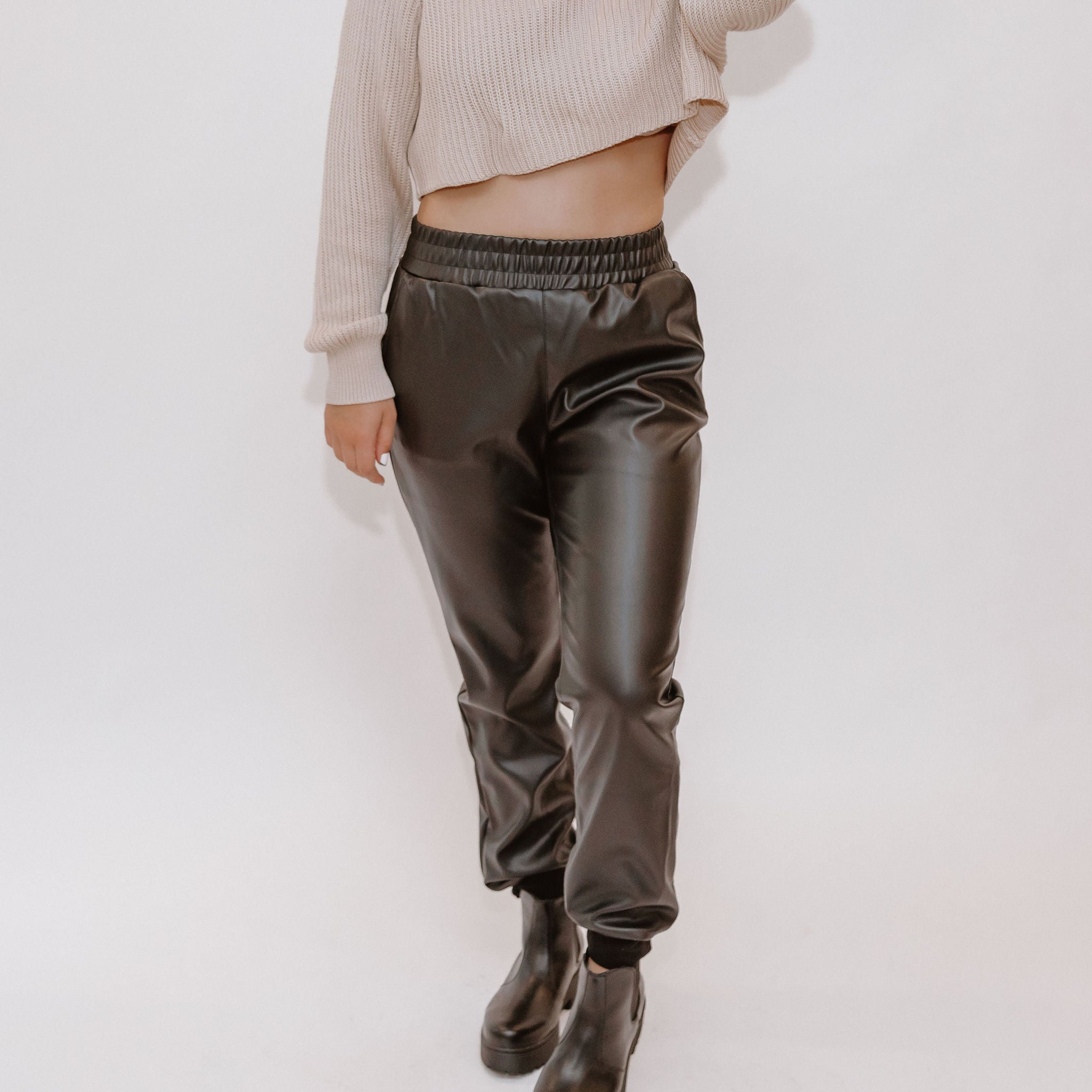 Vegan Leather Joggers with Cuff