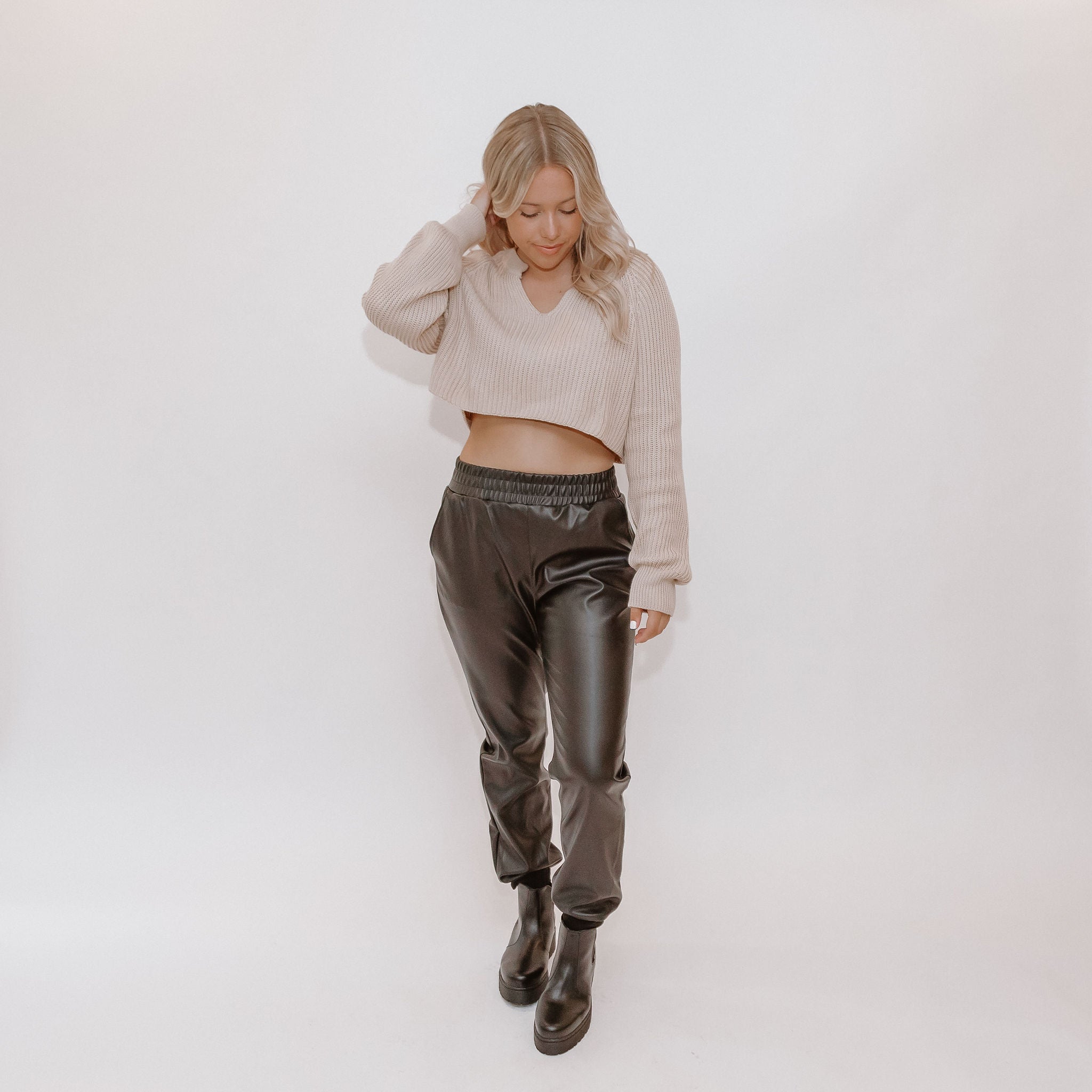 Vegan Leather Joggers with Cuff