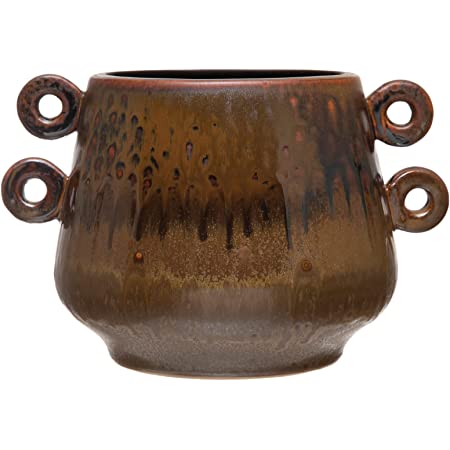Brown Stoneware Planter with Handles