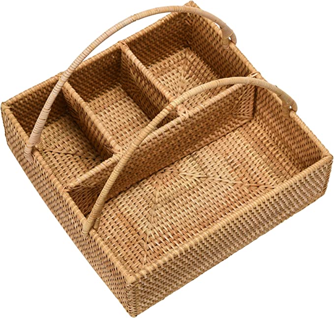 4 Section Hand Woven Rattan Caddy