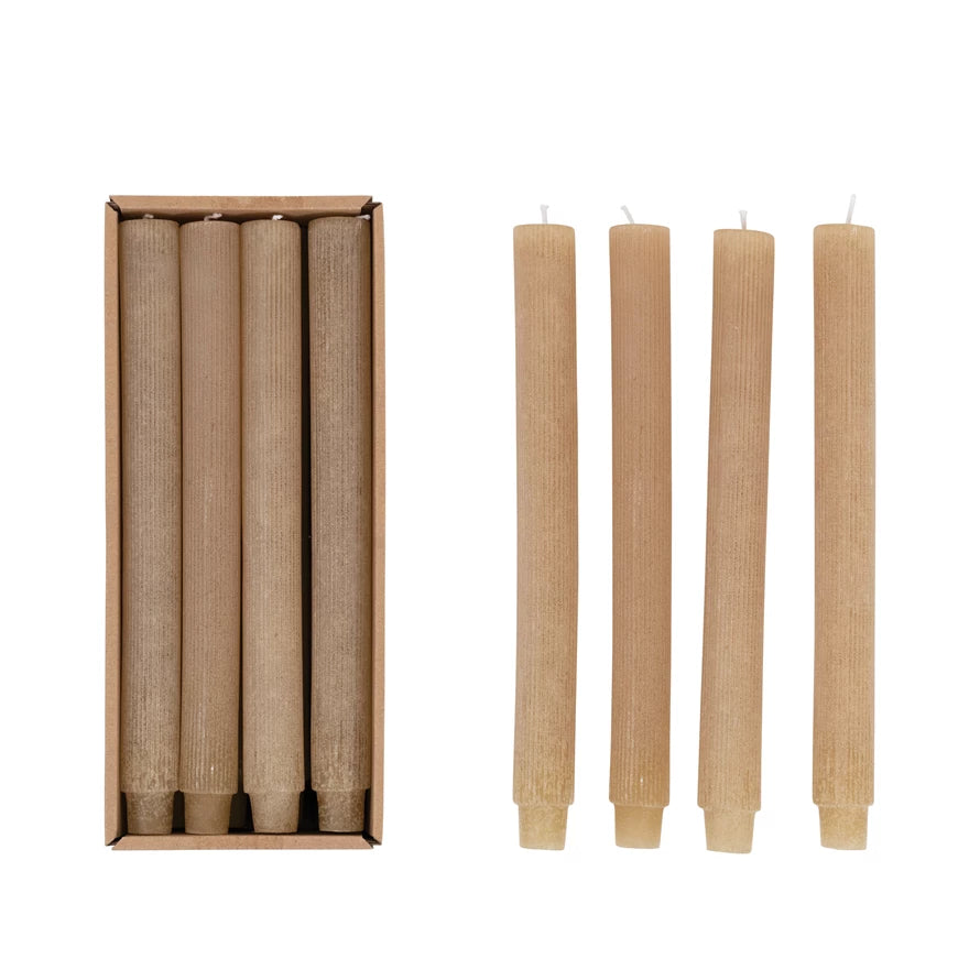 Beige Pleated Taper Candle Set of 2