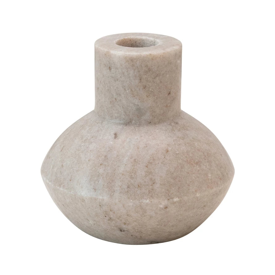 Beige Rounded Marble Taper Holder