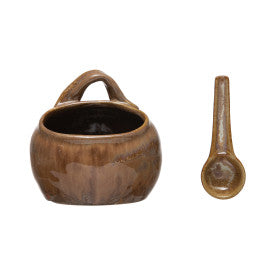 Small Handmade Stoneware Jar with Spoon